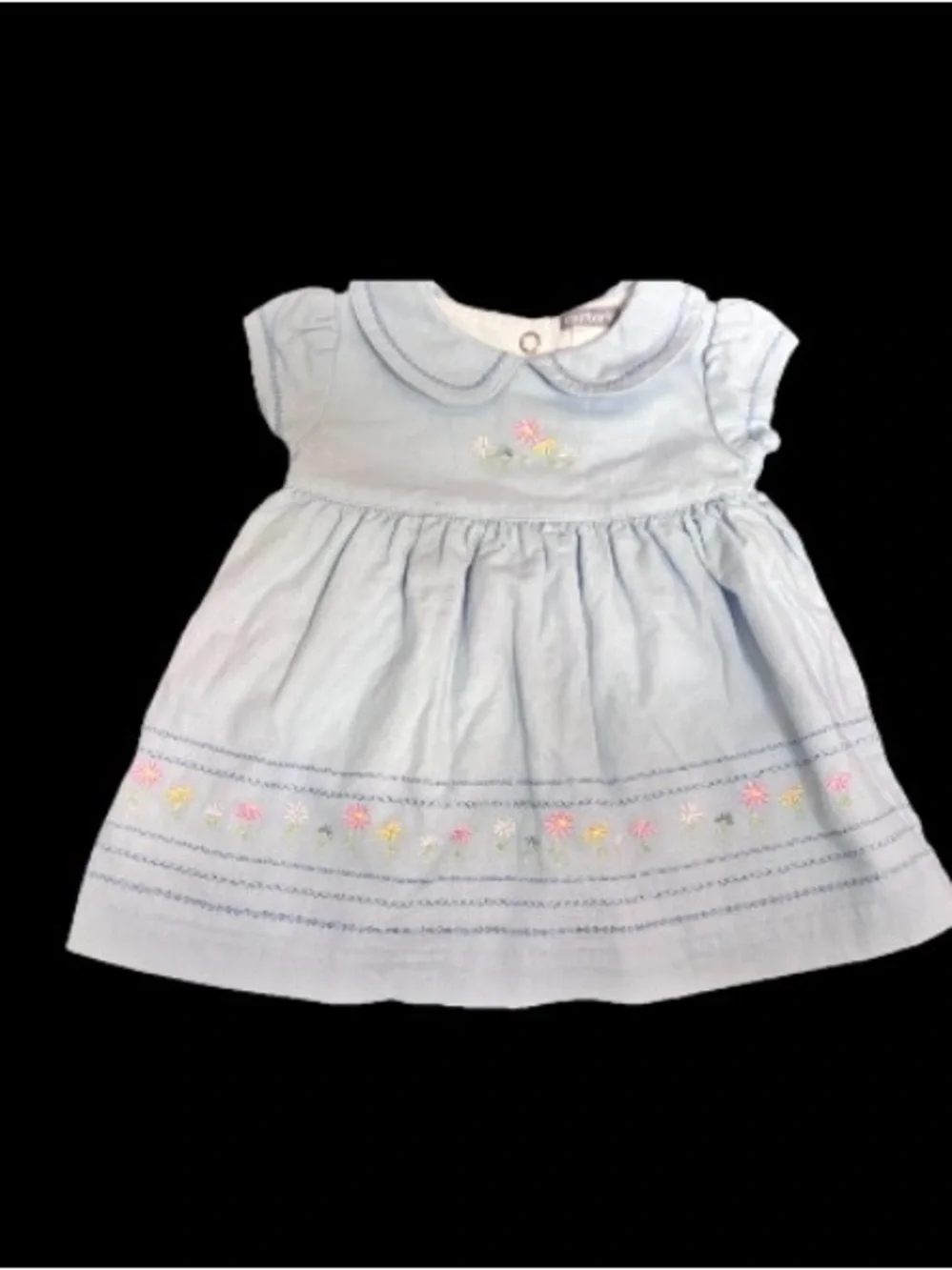 Carter's Pale Blue Peter Pan Collar Dress with Floral Embroidery